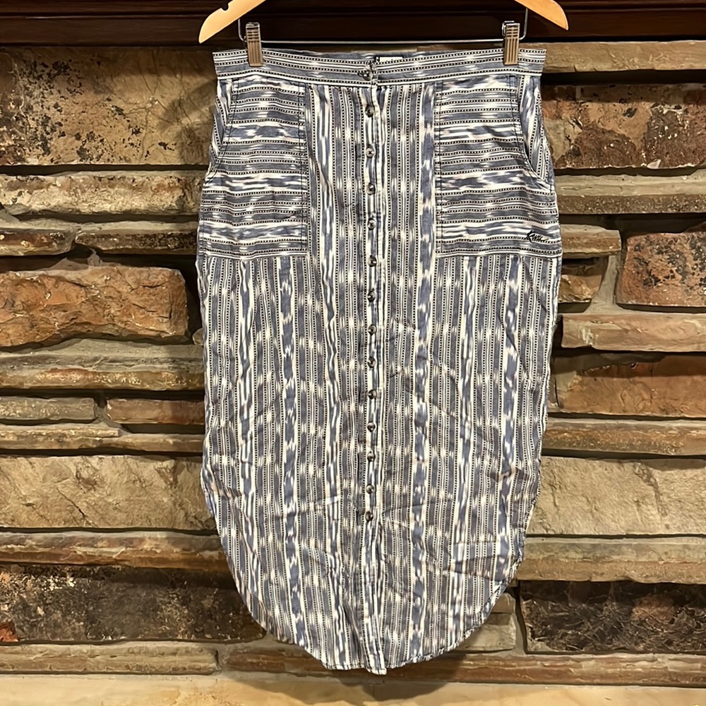 Kavu Vonn Western Print Cotton Maxi Skirt Button Front